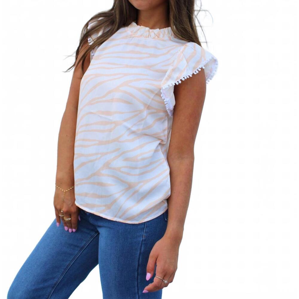 NEW STEWART SIMMONS poly ruffle sleeve blouse in white/orange - Picture 1 of 2